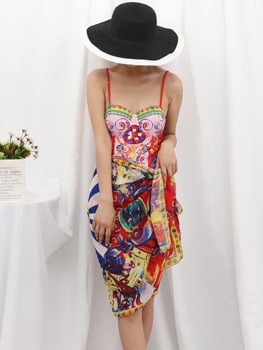 Korean Style Printed Halter Swimsuit