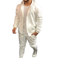 Mens Fashion Solid-Color Casual Hooded Cardigan Set