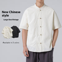 New Chinese Style Worn Looking Washed-out Stand Collar Chinese Style Shirt