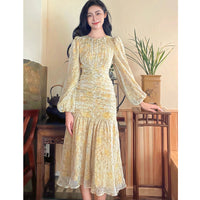 French Style  Style Long Sleeve Floral Dress Fashion High-end Temperament