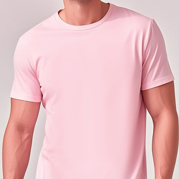 Solid-color Casual Short-sleeve Crew-neck T-shirt For Spring