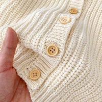 Creamy-white Knitted Long-sleeved Coat Cardigan Sweater