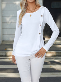 Women's Buttoned Crew Neck Top