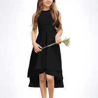 Halter Sleeveless Chiffon Short Front And Long Back Girls' Dress