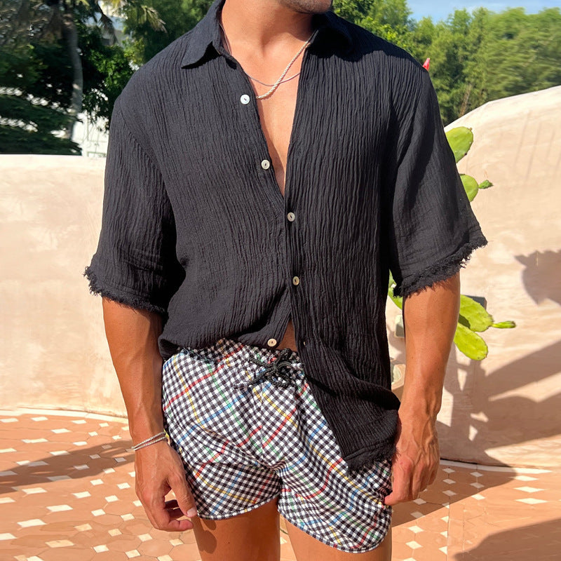 Men's Cotton Linen Short Sleeved Casual Loose Fitting T-shirt
