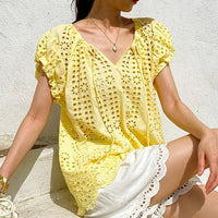 Vacation Style Embroidered Top Short Sleeve Summer French Style Design