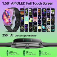 AMOLED Unisex Fitness Tracking Smartwatch With Heart Rate, Blood Oxygen And Sleep Monitoring, Waterproof Function, Pedometer, Swimming Health Activity Tracking
