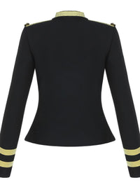 Women's Slim Fit Sexy Gold Border British Style Top, Hot Selling Autumn And Winter New Navy Blue Style Jacket, Elegant And Sexy