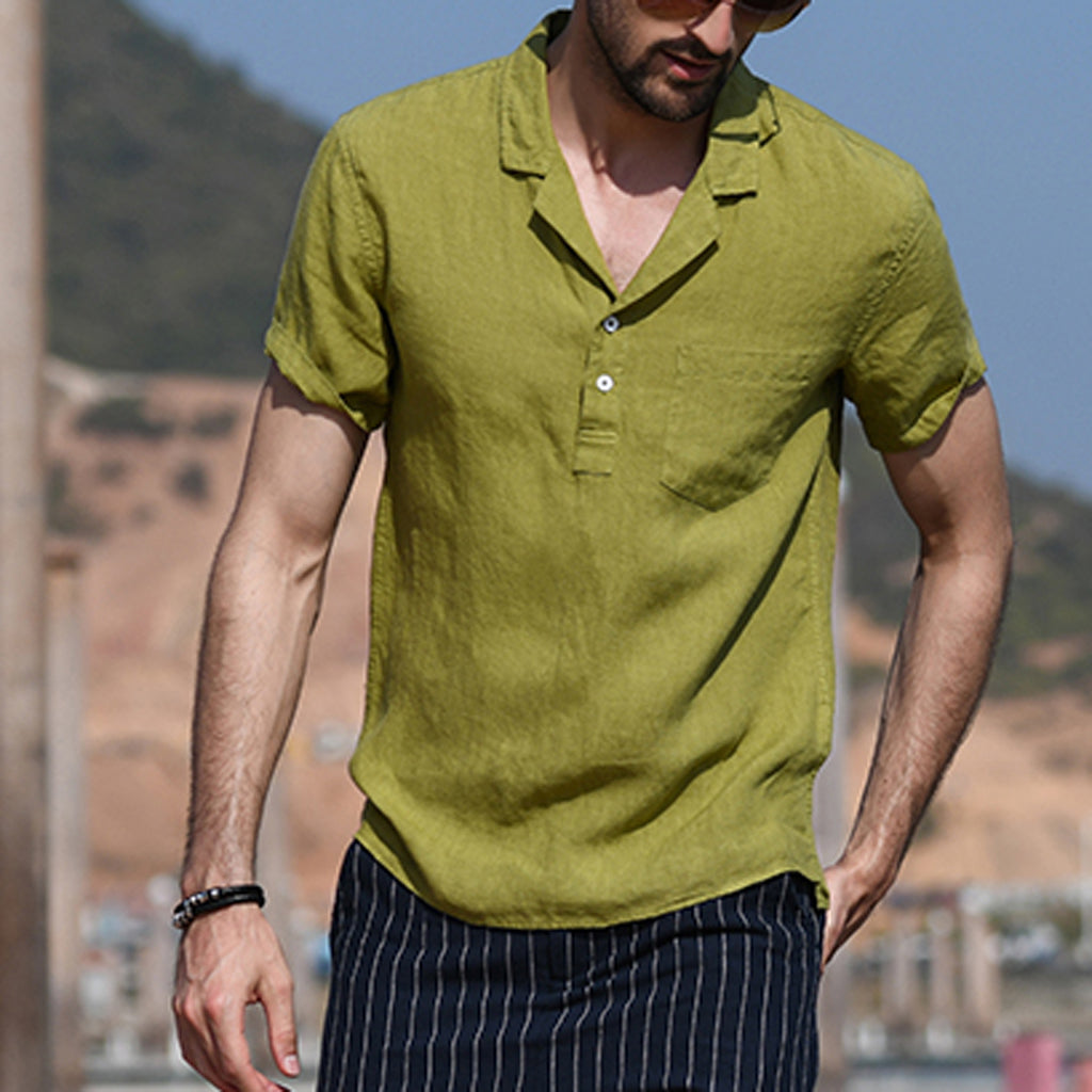 Vintage Chinese style lapel slim cotton shirt