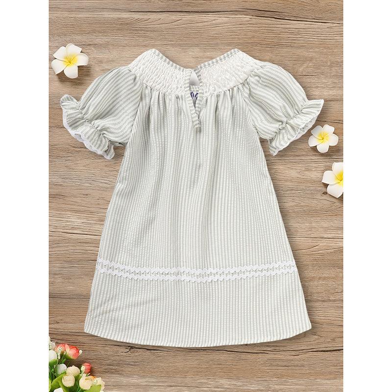 Infant Baby Girls' Easter Bunny Smocked Dress Embroidered Short Sleeve Casual Summer Dress