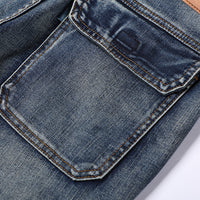 Men's Loose Straight-leg Denim Overalls With Multiple Pockets And Patchwork Design