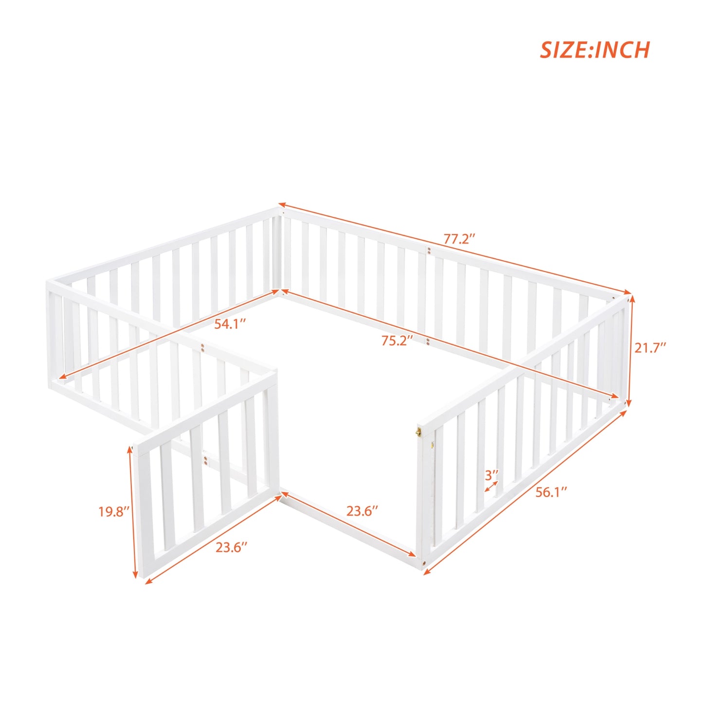 Full Size Wood Daybed Frame With Fence, White
