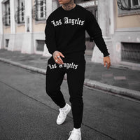 Sports Men's Clothing Casual Retro Digital Printed Round Neck Sweater Suit