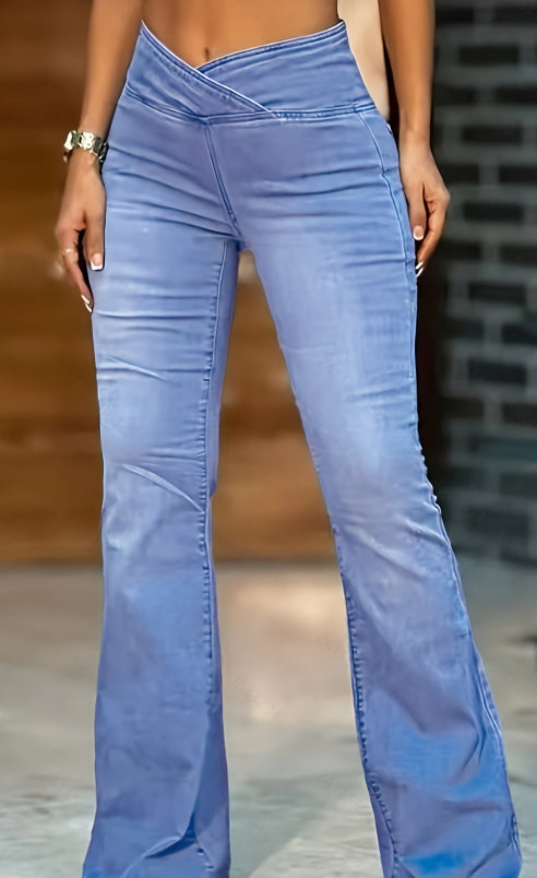 High Imitation Denim Bell-bottom Pants Cross-border Hip Lifting European And American Women Bell-bottom Pants