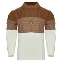 Men's Casual Color Block Long Sleeve Cable Knit Pullover Sweater