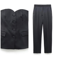 Gray Women's Urban Temperament Underwear Style Vest Top Straight Pants Suit