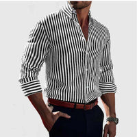Ins Stripe Printed Long Sleeve Shirt Men Fashion Casual Lapel Button Top Clothing