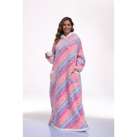 Oversized Wearable Hooded Blanket With Print Glow In The Dark Long Size-59in Sherpa Warm Sweatshirt For Women