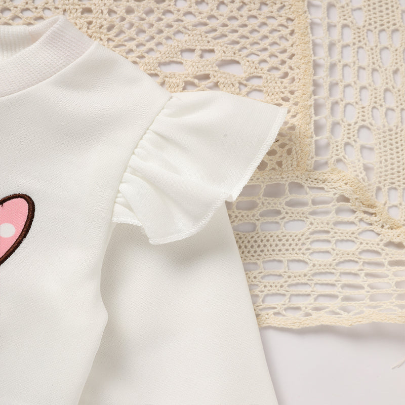 Toddler Girl's Heart Print 2-Piece Set, Crewneck Long Sleeve Ruffle Top & Flare Leg Pants
