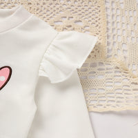 Toddler Girl's Heart Print 2-Piece Set, Crewneck Long Sleeve Ruffle Top & Flare Leg Pants