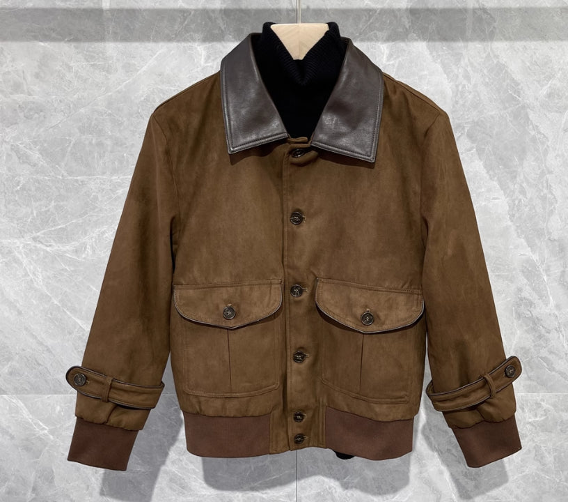 Retro Casual Men's Jacket With Leather Lapel