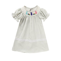 Infant Baby Girls' Easter Bunny Smocked Dress Embroidered Short Sleeve Casual Summer Dress