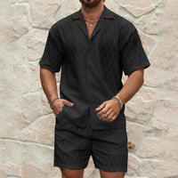 Men Tracksuits Summer Fashion Solid Loose Casual Two Pieces Lapel Button Shirt Shorts Beach Holiday All-match Outfits Male