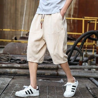 Mens Casual Loose Linen Cropped Pants