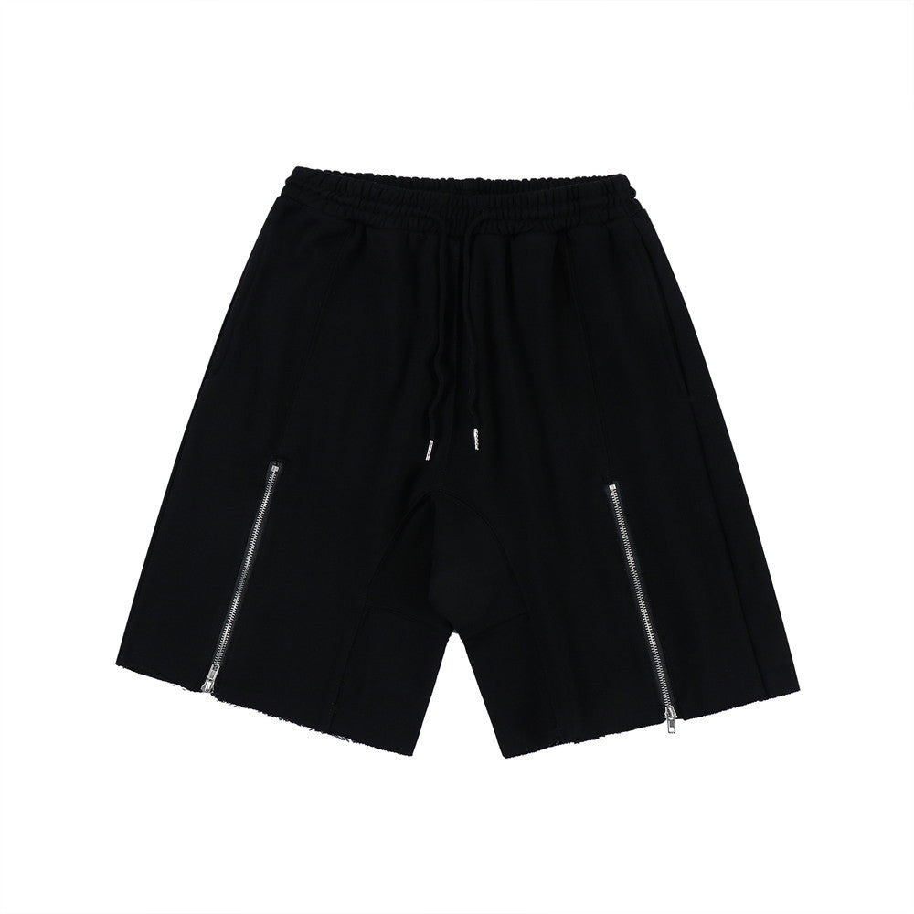 Men's Solid Color Zipper Side Slit Shorts