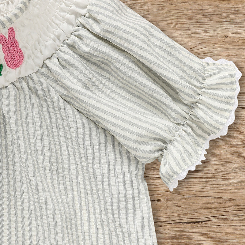 Infant Baby Girls' Easter Bunny Smocked Dress Embroidered Short Sleeve Casual Summer Dress