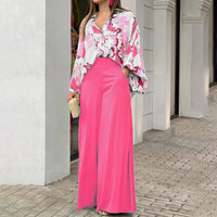 Loose And Elegant Casual Printed Shirt Top Wide Leg Pants Fashion Suit