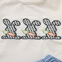 Toddler Casual 2-Piece Set, Bunny & Carrot Embroidered Short Sleeve T-Shirt With Striped Pocket Shorts