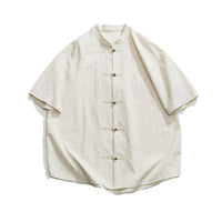 New Chinese Style Worn Looking Washed-out Stand Collar Chinese Style Shirt