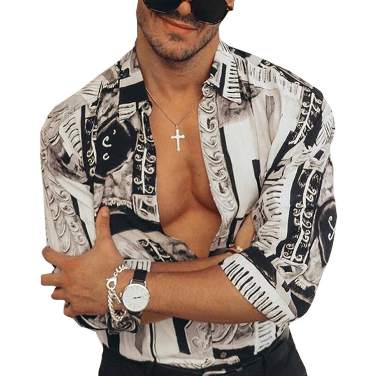 Floral Shirt Casual Business Men's Long-sleeved Trend Top