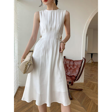 French Style Gilt Satin Dress Feminine Style