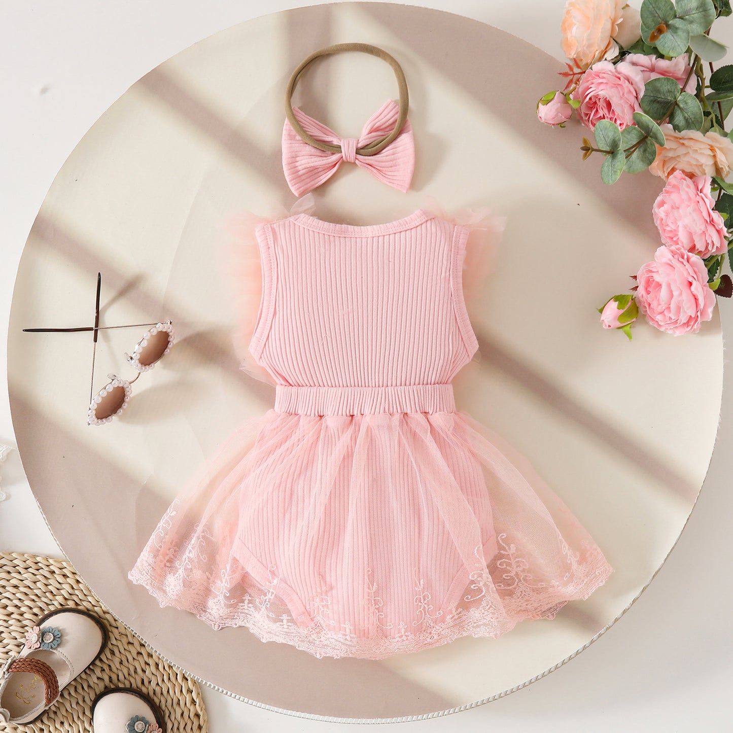 Siamese Triangle Sweet Bow Sleeveless Leotard Hair Band