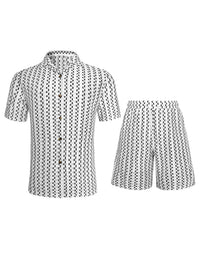 Mens Casual Striped Single-Breasted Shirt And Shorts Set