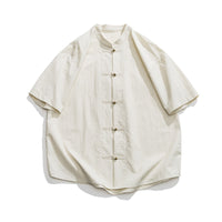 New Chinese Style Worn Looking Washed-out Stand Collar Chinese Style Shirt