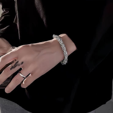 Vintage Braided Titanium Steel Bracelet For Men - Hip Hop Minimalist Chain Style, Durable Stainless Steel Handmade Link Brace