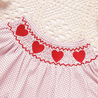 Newborn Baby Girls' Valentine's Day Smocked Romper Short Sleeve Heart Embroidery Jumpsuit Casual Cute Romper