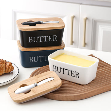 Butter Box Sealed Can Butter Bamboo Cover Cheese With Knife