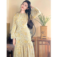 French Style  Style Long Sleeve Floral Dress Fashion High-end Temperament