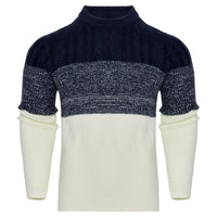 Men's Casual Color Block Long Sleeve Cable Knit Pullover Sweater