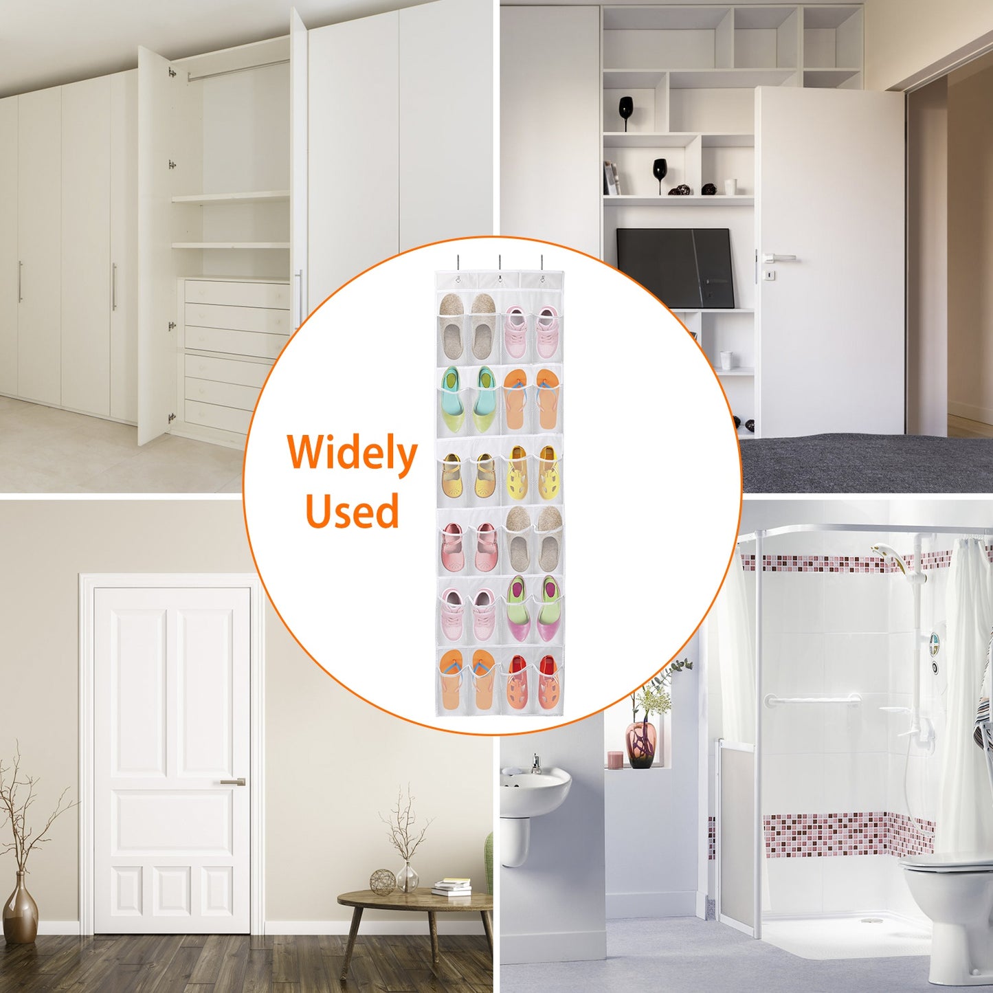 Over The Door Shoes Rack 24-Pocket Crystal Clear Organizer 6-Layer Hanging Storage Shelf For Shoes Slippers Small Toys Closet Cabinet