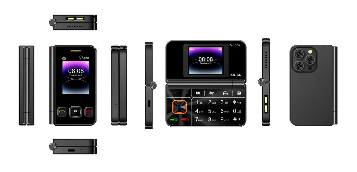 V8pro Dual Screen Folding Flip Function Mobile Phone