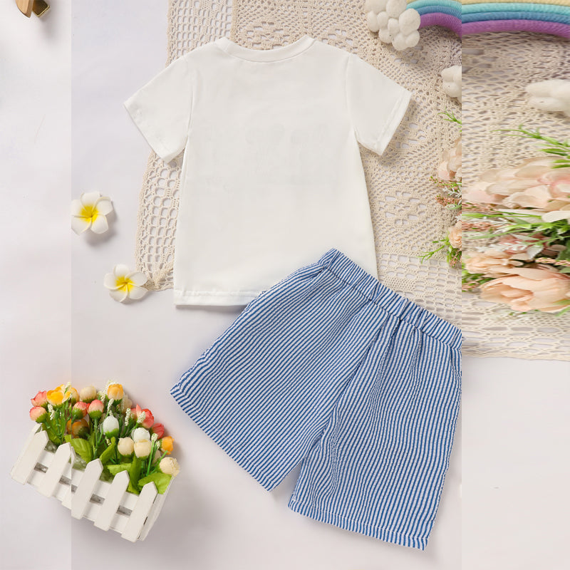 Toddler Casual 2-Piece Set, Bunny & Carrot Embroidered Short Sleeve T-Shirt With Striped Pocket Shorts