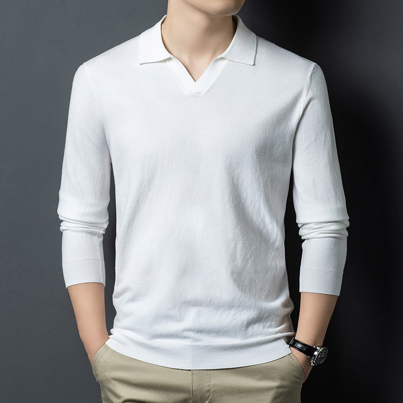 Autumn And Spring Seagull Collar 6 Wool Men's Anti-Pilling Knitted Long Sleeve Polo Shirt