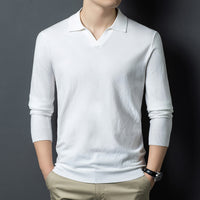 Autumn And Spring Seagull Collar 6 Wool Men's Anti-Pilling Knitted Long Sleeve Polo Shirt