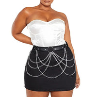 Black Leather Strap Fashion All-match Chain Tassels Waist Chain