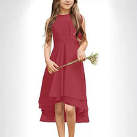 Halter Sleeveless Chiffon Short Front And Long Back Girls' Dress